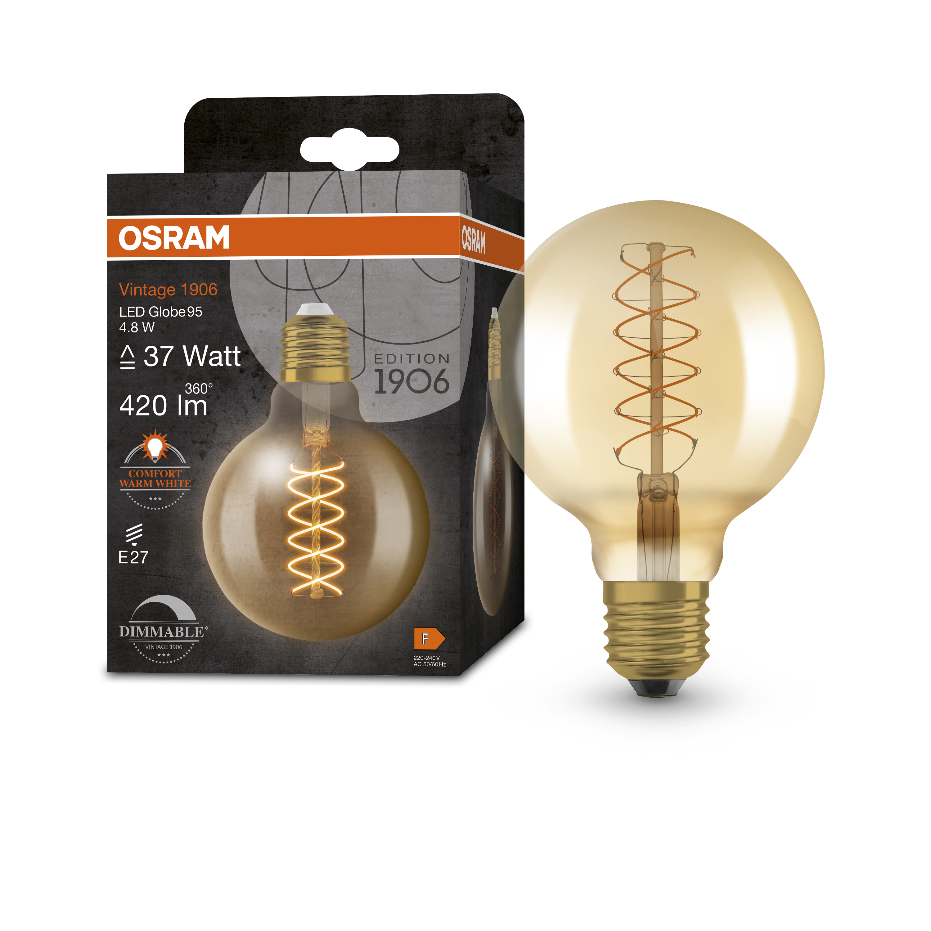 Vintage 1906 LED CLASSIC SLIM FILAMENT Globe DIMMABLE